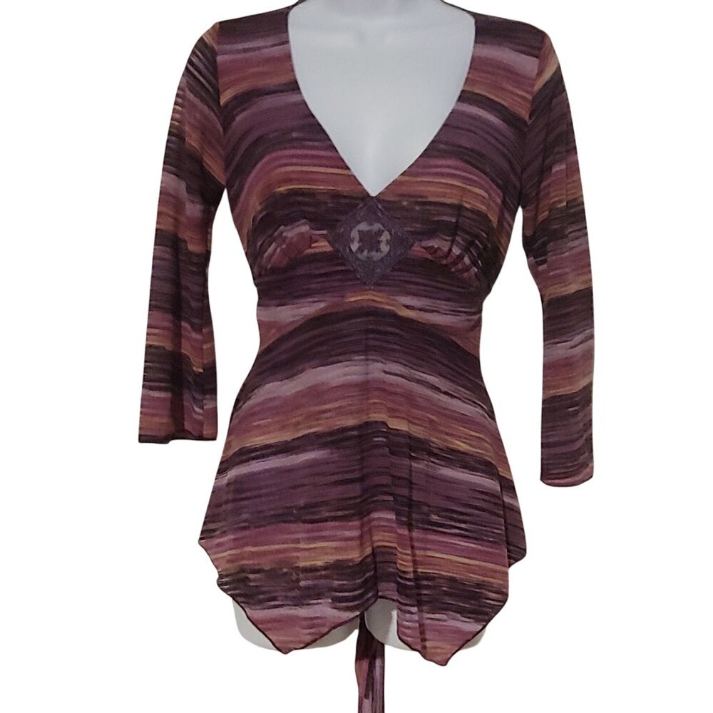 Vol. 1 Y2k Asymmetrical L-Sleeve Burnout Babydoll Purple Mix L Stretch Vintage